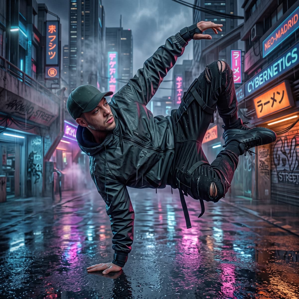 Ilustración: bailarín de breaking en la calle