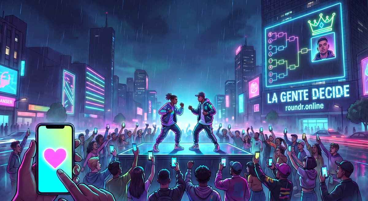 Ilustración: duelo en una plaza, la grada vota con el móvil